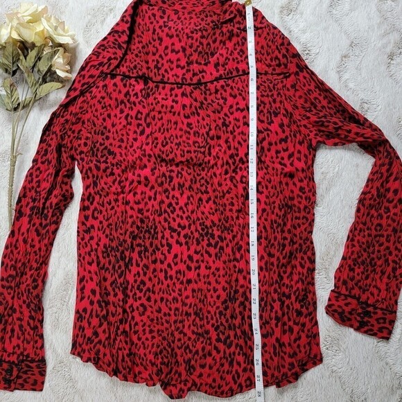 Sanctuary Red Cheetah Leopard Print Button Up Blouse Long Sleeve Size L - Picture 10 of 11